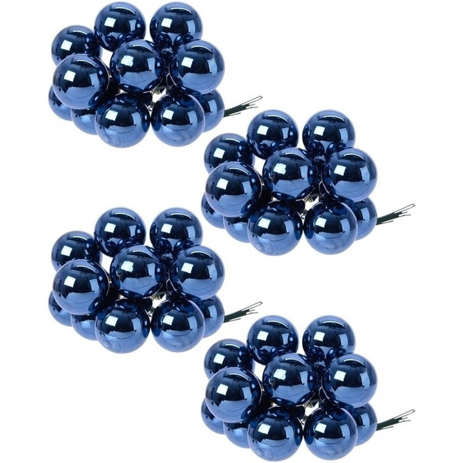 40x Donkerblauwe Mini Kerststukjes Insteek Kerstballetjes 2 Cm Van Glas Kerststukjes