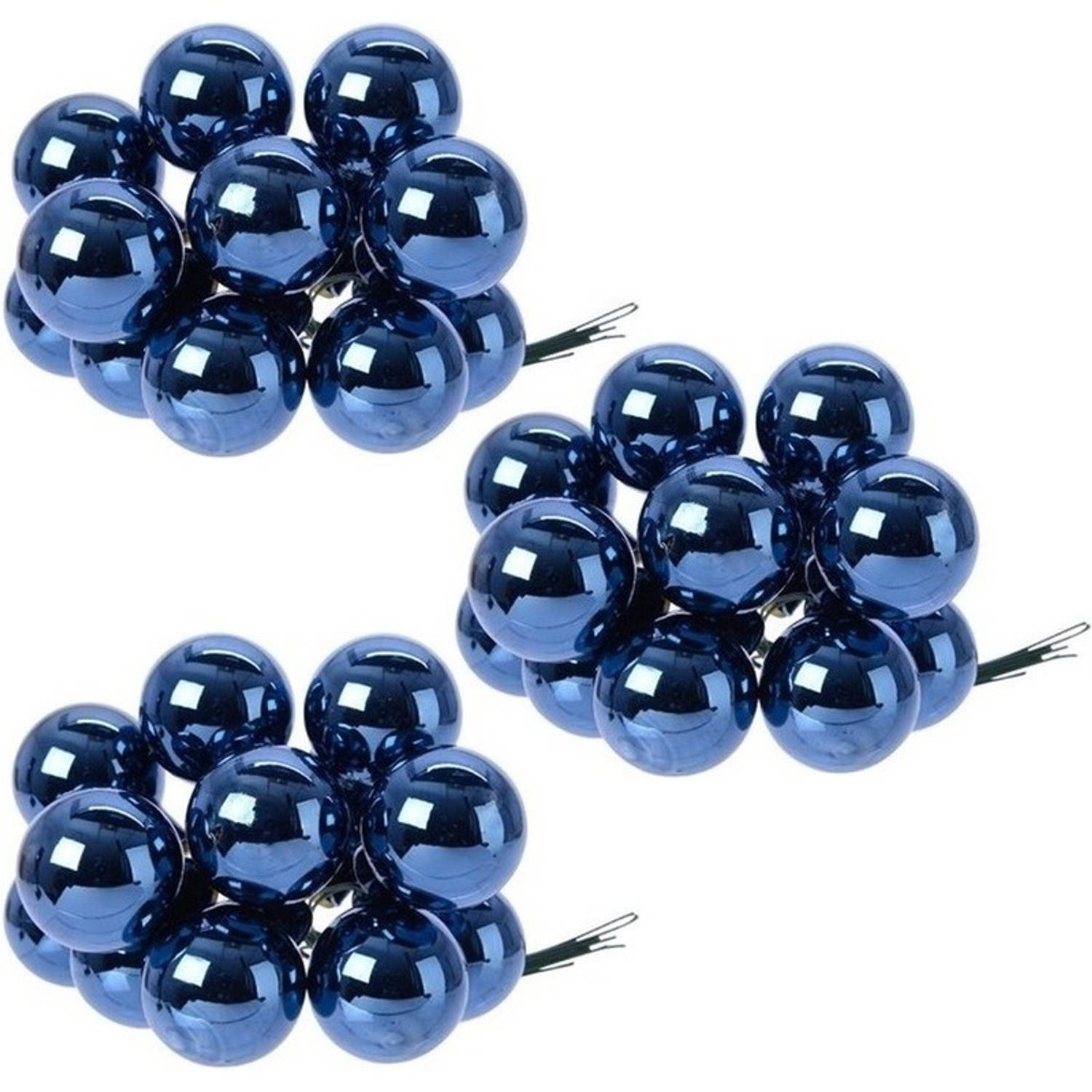 30x Donkerblauwe Mini Kerststukjes Insteek Kerstballetjes 2 Cm Van Glas Kerststukjes