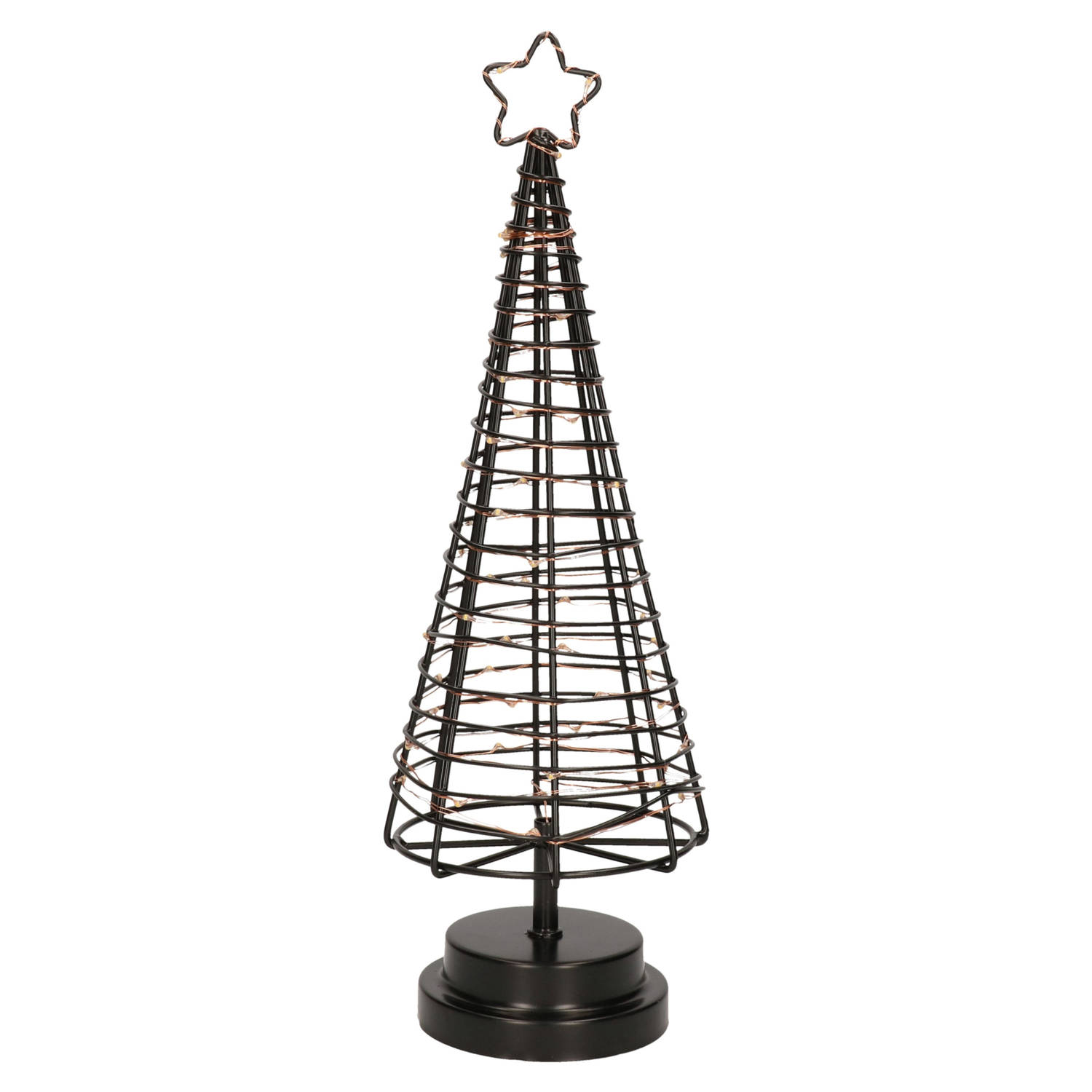 Verlichte Figuren Zwarte 3d Lichtboompje-metalen Boom-kerstboompje Met 45 Led Lichtjes 36 Cm Kerstve