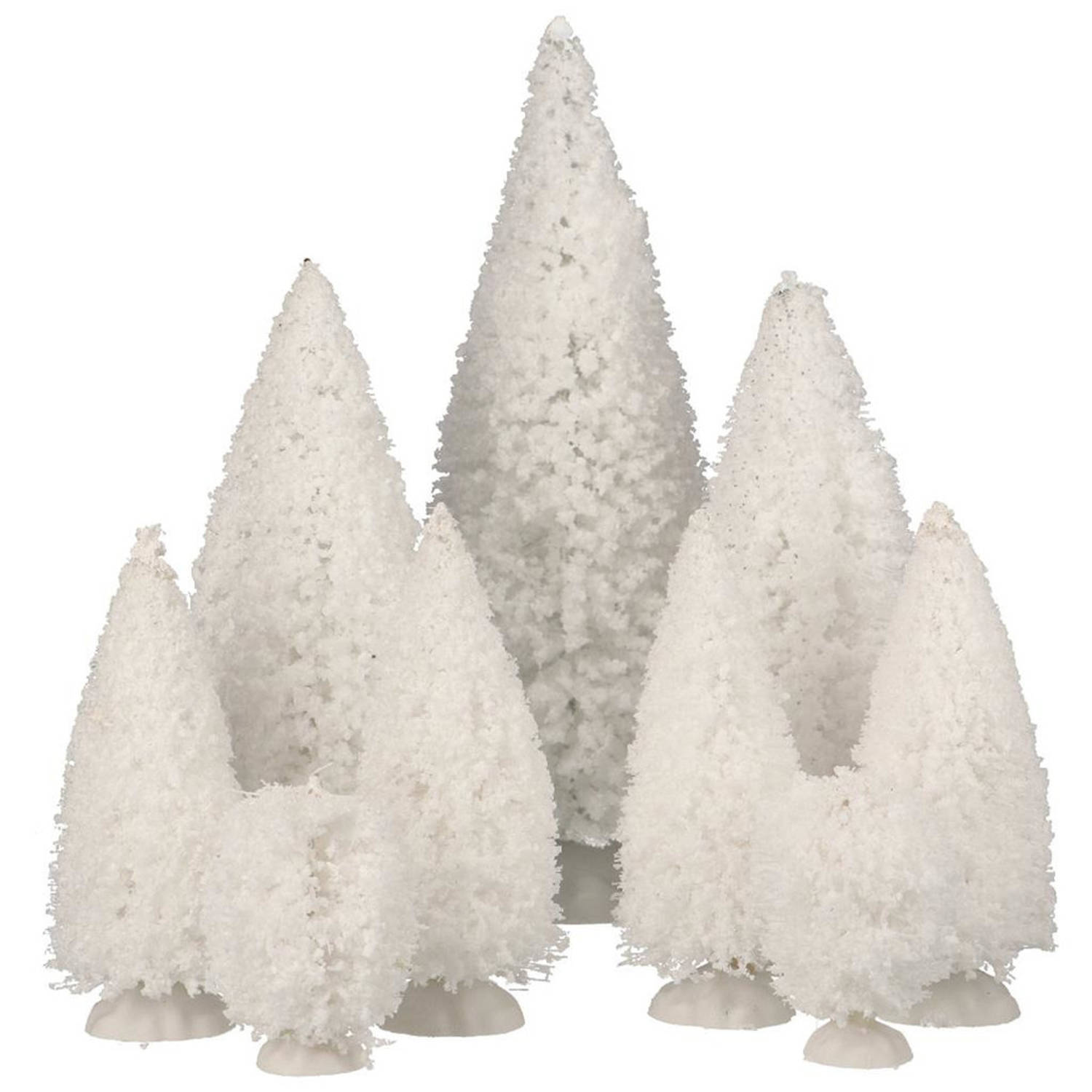 18x Stuks Kerstdorp Onderdelen Miniatuur Kerstbomen-dennenbomen Wit Kerstdorpen