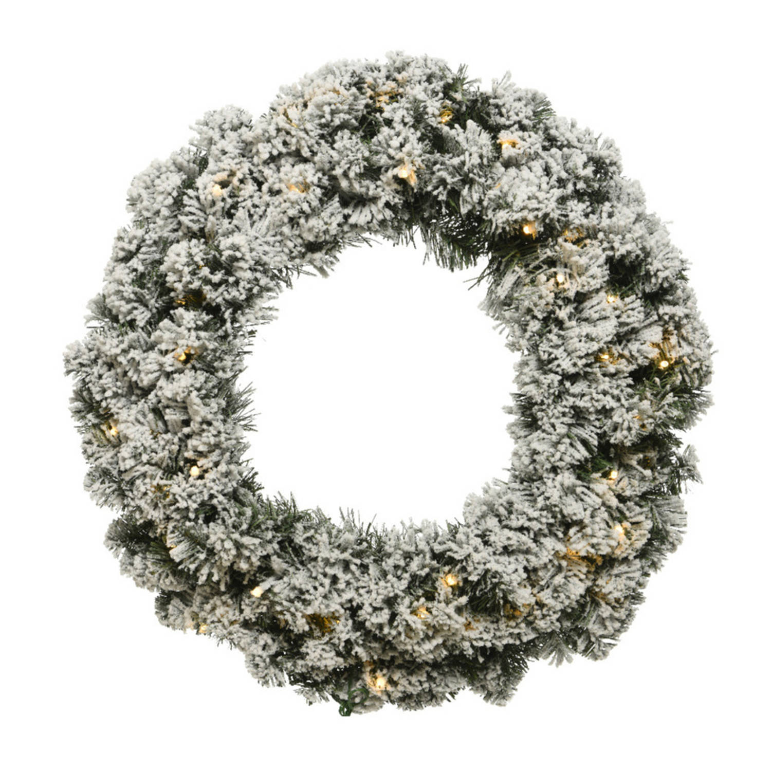 Kerstkrans/dennenkrans Groen Met Sneeuw En Warm Witte Verlichting Met Timer 35 Cm - Kerstkransen