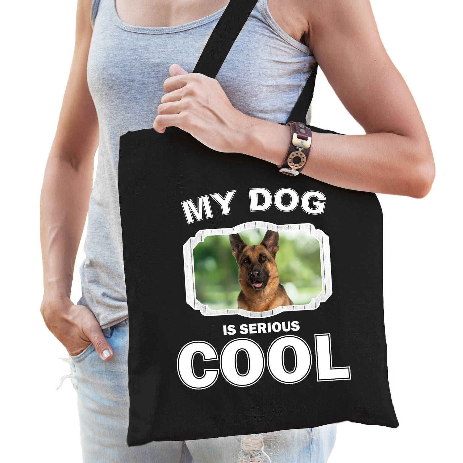 Katoenen Tasje My Dog Is Serious Cool Zwart Duitse Herder Honden Cadeau Tas Feest Boodschappentassen