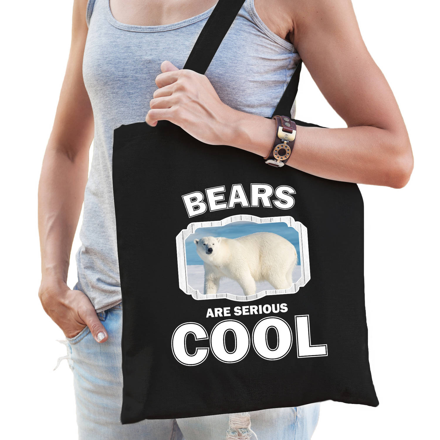 Katoenen Tasje Bears Are Serious Cool Zwart Ijsberen- Grote Ijsbeer Cadeau Tas Feest Boodschappentas