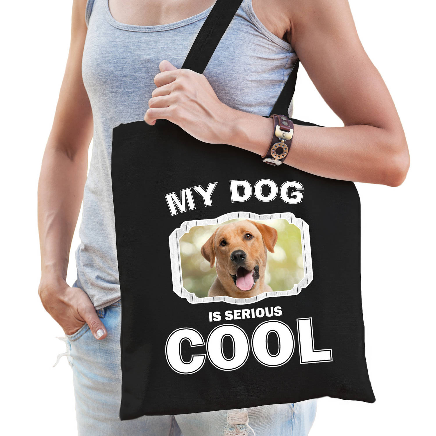 Katoenen Tasje My Dog Is Serious Cool Zwart Labrador Retriever Honden Cadeau Tas Feest Boodschappent