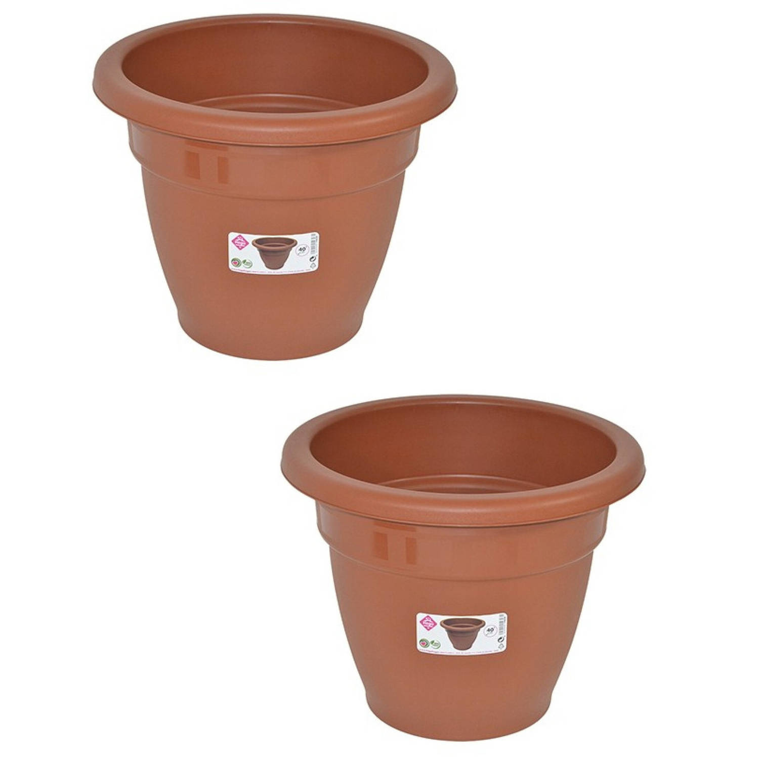 Set van 2x stuks terra cotta kleur ronde plantenpot/bloempot kunststof diameter 40 cm - Plantenpotten