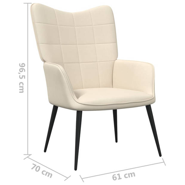 The Living Store Relaxstoel Blokpatroon - 61 x 70 x 96.5 cm - Crème - Stof en Staal - Montage vereist