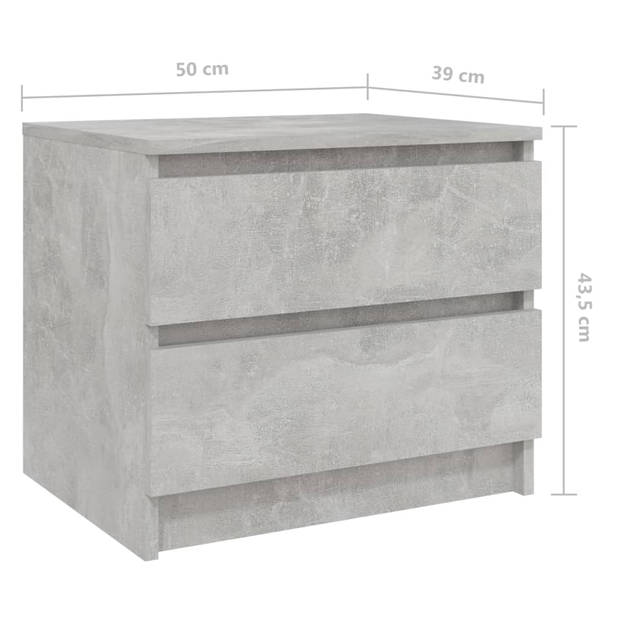 vidaXL Nachtkastjes 2 st 50x39x43,5 cm bewerkt hout betongrijs