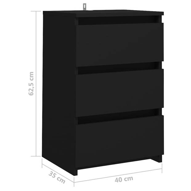 vidaXL Nachtkastje 40x35x62,5 cm bewerkt hout zwart