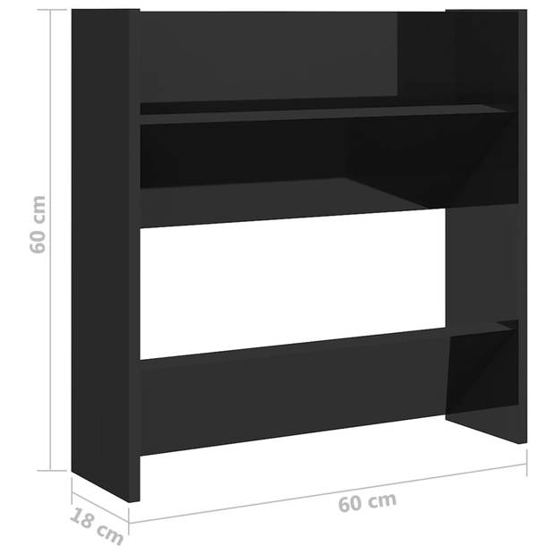 The Living Store Schoenenkast - Wandmontage - 60 x 18 x 60 cm - Hoogglans zwart - 2 schappen