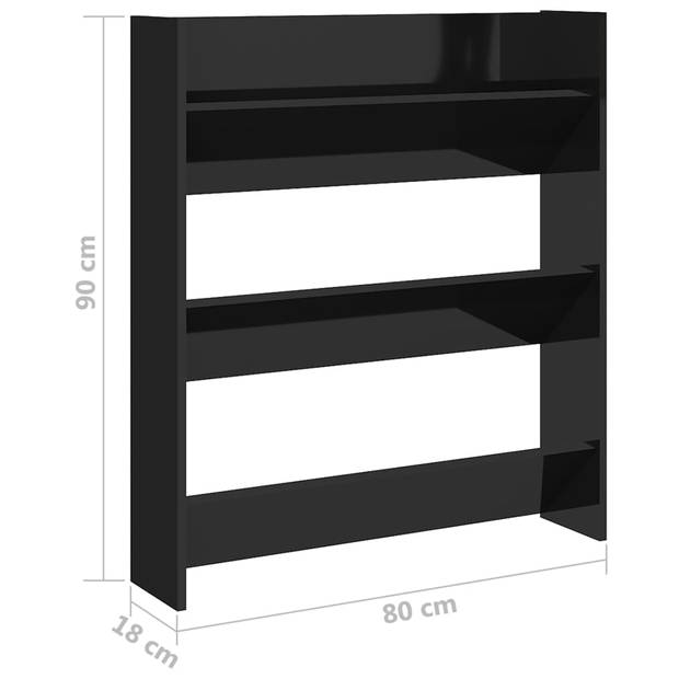 vidaXL Wandschoenenkast 80x18x90 cm bewerkt hoogglans zwart