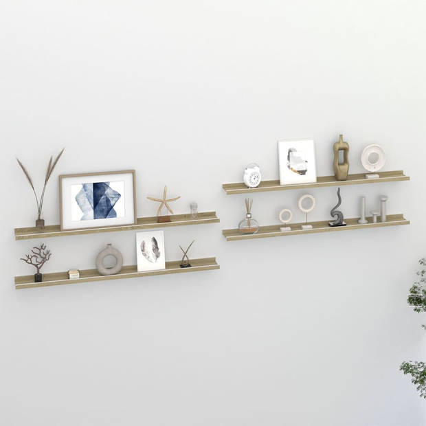 The Living Store Wandplank - MDF - 100 x 9 x 3 cm - Wit en Sonoma Eiken