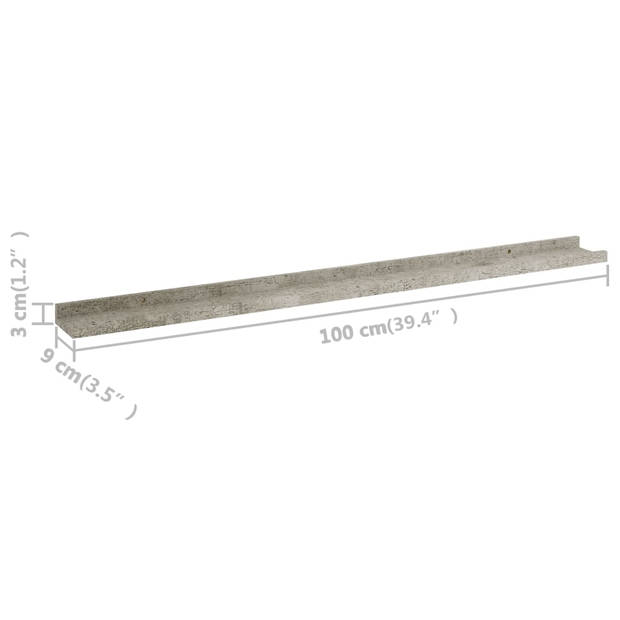 The Living Store Wandschap - Betongrijs MDF - 100 x 9 x 3 cm (B x D x H)