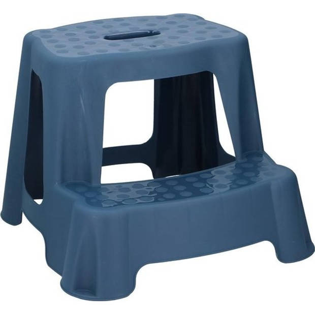 Blauw kinderkrukje/opstapje met 2 treden 35 cm - Keuken/badkamer krukjes/opstapjes voor kinderen