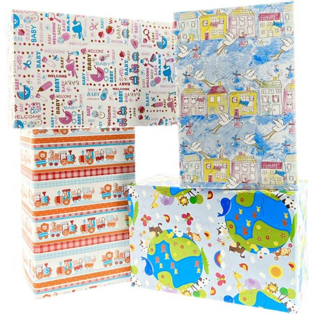 Baby Geboorte Cadeaupapier Inpakpapier Jongen & Meisje - 5 Rollen - 200 x 70 cm