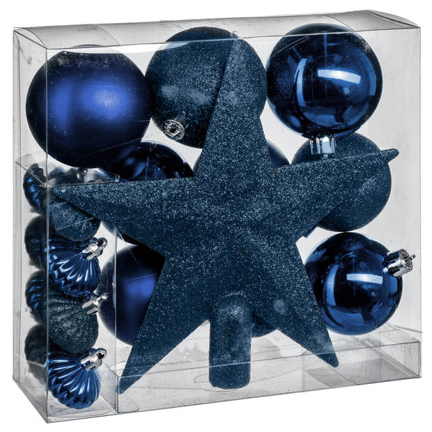 Atmosphera Kerstballen met piek - 17st - kunststof - blauw - Kerstbal