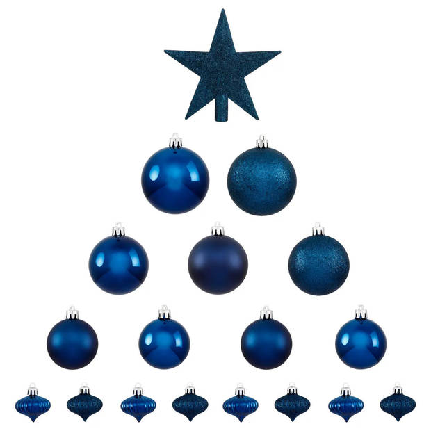 Atmosphera Kerstballen met piek - 17st - kunststof - blauw - Kerstbal