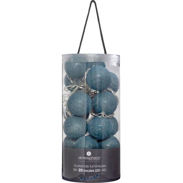 Atmosphera Lichtslinger - 20 verlichte balletjes - blauw - 435 cm - stekker - Lichtsnoeren