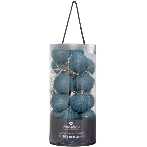 Atmosphera Lichtslinger - 20 verlichte balletjes - blauw - 435 cm - stekker - Lichtsnoeren