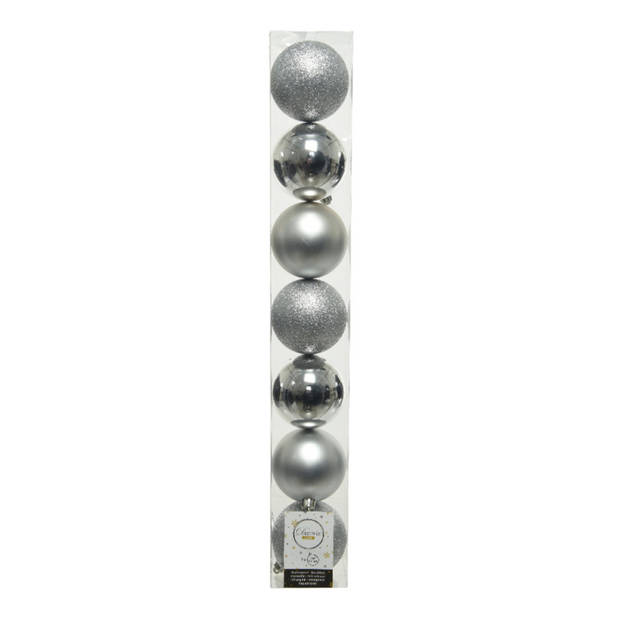 14x stuks kunststof kerstballen zilveren 8 cm glans/mat/glitter - Kerstbal