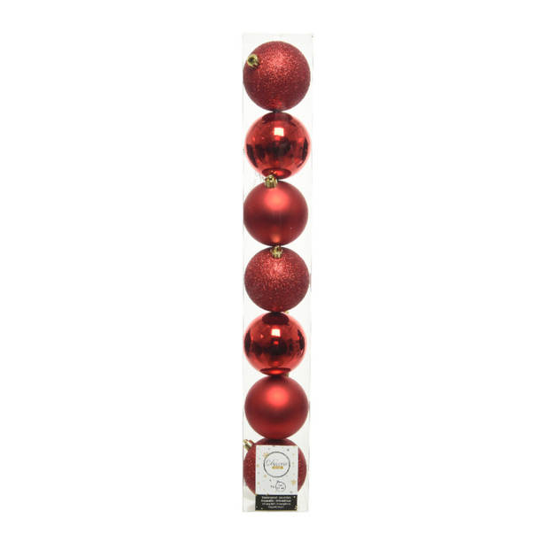 Kerstversiering kunststof kerstballen met piek rood 4-5-6-8 cm pakket van 34x stuks - Kerstbal