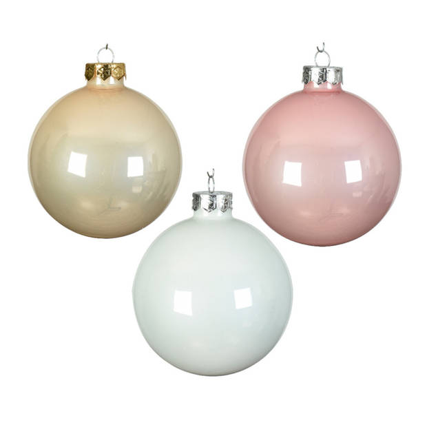 49x stuks glazen kerstballen lichtroze/parel/wit 6 cm glans en mat - Kerstbal