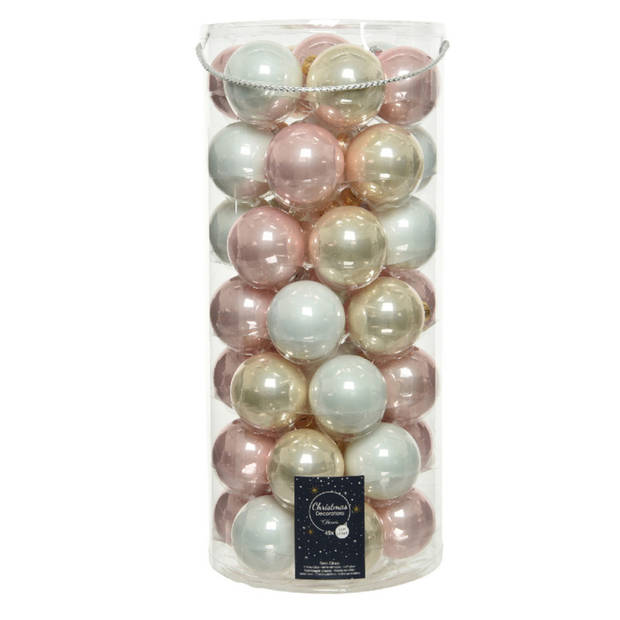 Decoris Kerstballen - 49 st - lichtroze/parel/wit - glas - 6 cm - Kerstbal