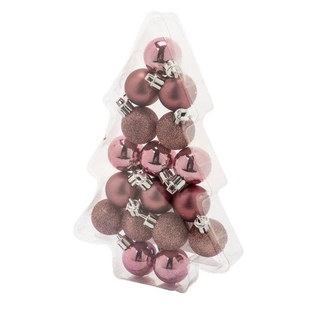 17x stuks kerstballen roze 3 cm inclusief ster piek zilver kunststof - Kerstbal