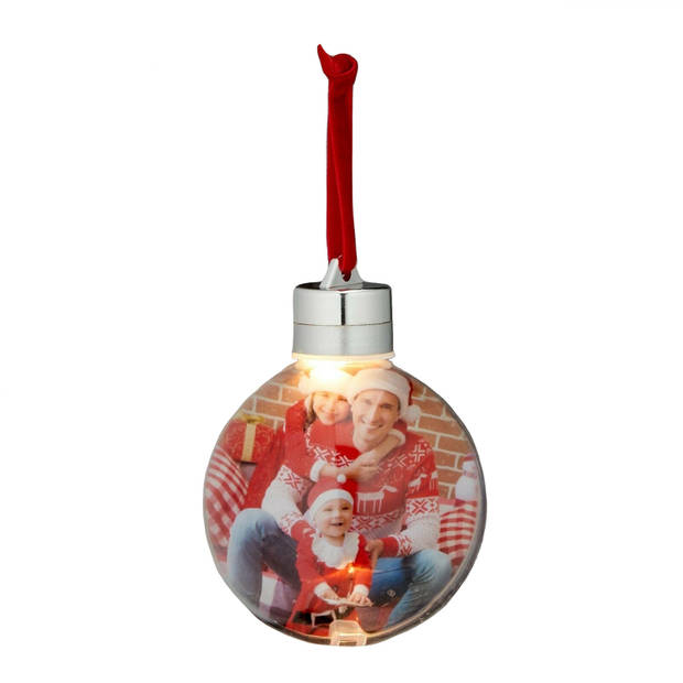 3x stuks DIY foto/fotolijst kunststof kerstballen transparant 8 cm met verlichting - Kerstbal