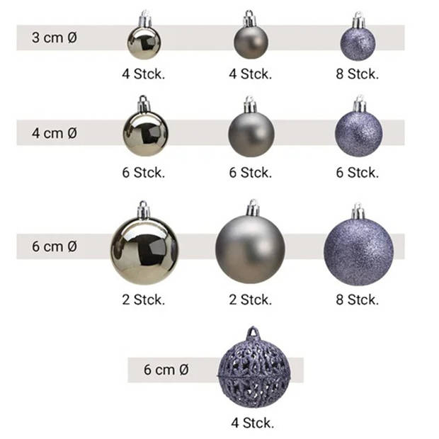 100x stuks kunststof kerstballen grijs 3, 4 en 6 cm - Kerstbal