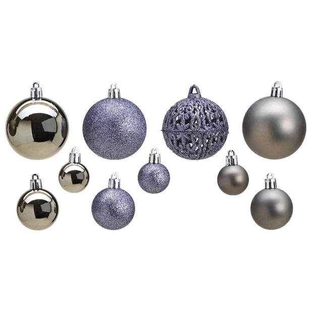 50x stuks kunststof kerstballen grijs 3, 4 en 6 cm - Kerstbal