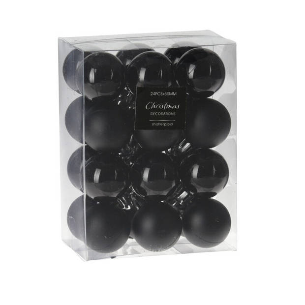 72x stuks kleine kunststof kerstballen zwart 3 cm - Kerstbal
