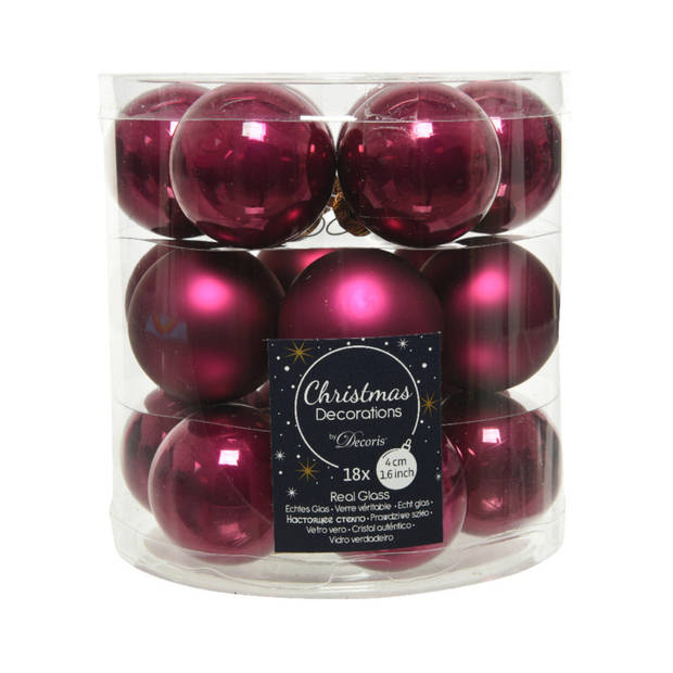 Glazen kerstballen pakket framboos roze glans/mat 38x stuks 4 en 6 cm inclusief haakjes - Kerstbal