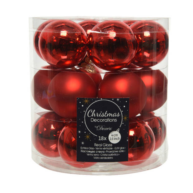 18x stuks kleine glazen kerstballen rood 4 cm mat/glans - Kerstbal