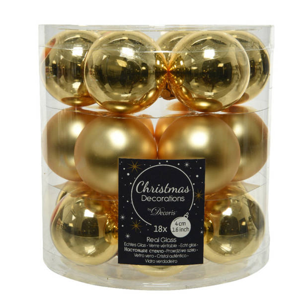 36x stuks kleine glazen kerstballen goud 4 cm mat/glans - Kerstbal