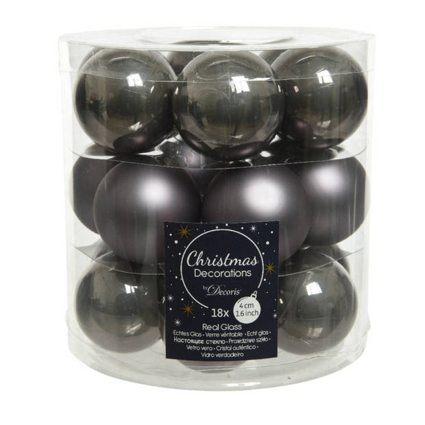 36x stuks kleine glazen kerstballen antraciet (warm grey) 4 cm mat/glans - Kerstbal
