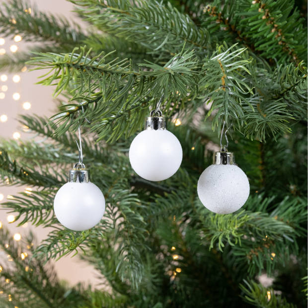 Decoris Mini kerstballen - 14x st - wit - D3 cm - kunststof - Kerstbal