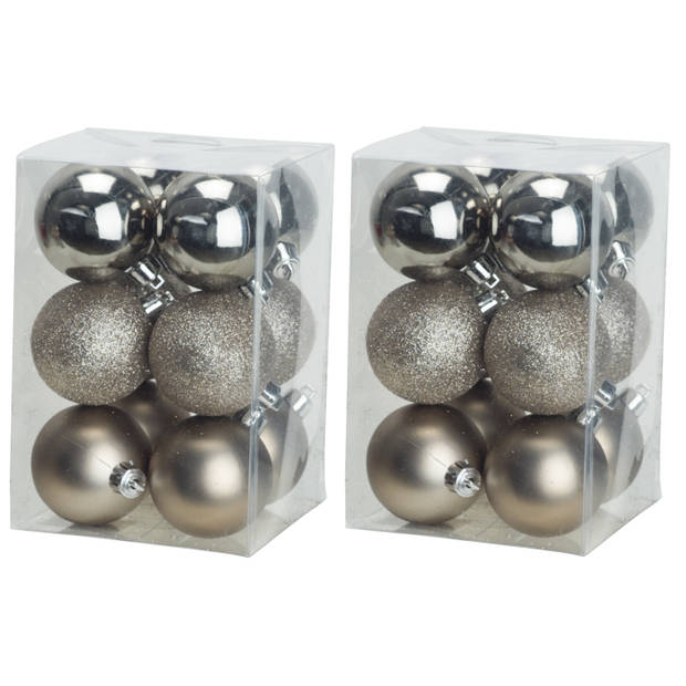 24x stuks kunststof kerstballen champagne 6 cm mat/glans/glitter - Kerstbal