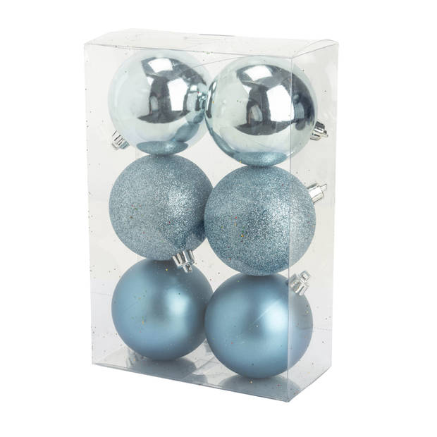 12x stuks kunststof kerstballen ijsblauw 8 cm mat/glans/glitter - Kerstbal