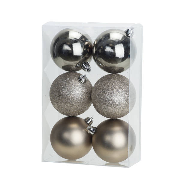 12x stuks kunststof kerstballen mix van champagne en donkergroen 8 cm - Kerstbal