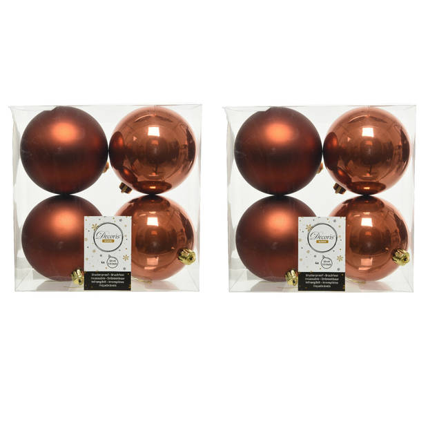 8x stuks kunststof kerstballen terra bruin 10 cm glans/mat - Kerstbal