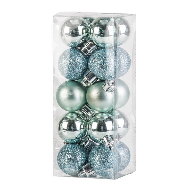 40x stuks kleine kunststof kerstballen mint groen 3 cm mat/glans/glitter - Kerstbal