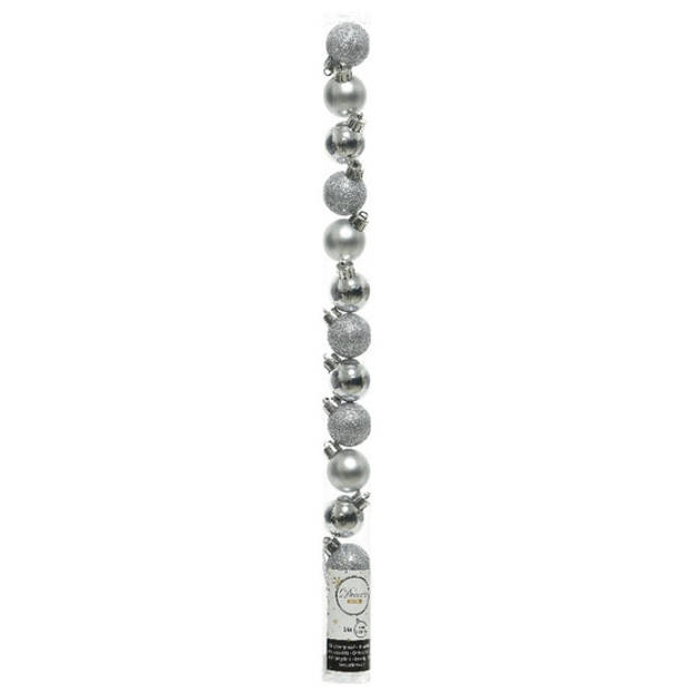 28x stuks kleine zilveren kunststof kerstballen 3 cm glans/mat/glitter - Kerstbal