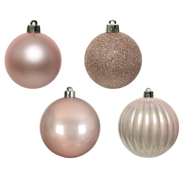 Kerstversiering kunststof kerstballen met piek lichtroze 6-8-10 cm pakket van 49x stuks - Kerstbal