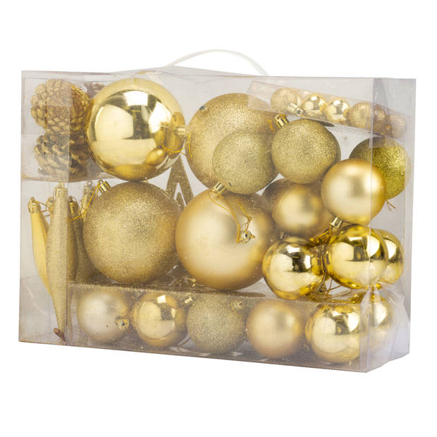 Cosy & Trendy Kerstballen - 53-delig - goud - ornamenten en piek - Kerstbal