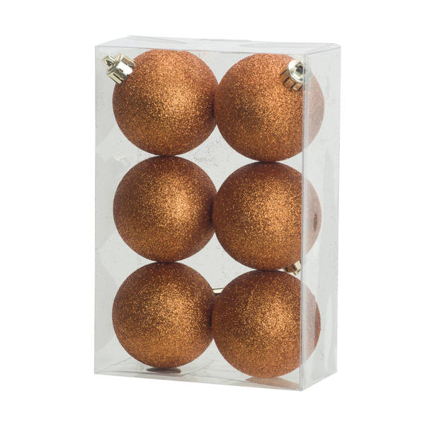 Kerstversiering set glitter kerstballen oranje 6 - 8 cm - pakket van 30x stuks - Kerstbal