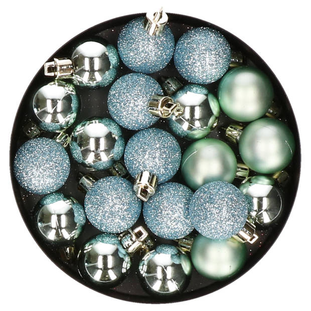 20x stuks kleine kunststof kerstballen mint groen 3 cm mat/glans/glitter - Kerstbal