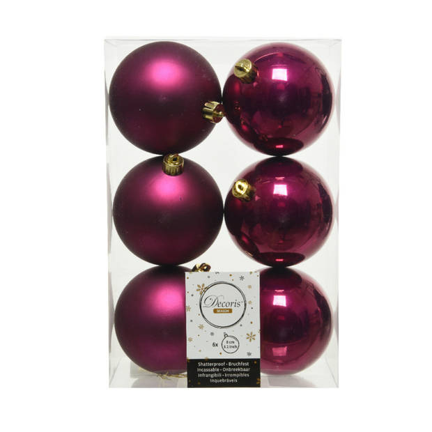 12x stuks kunststof kerstballen framboos roze (magnolia) 8 cm glans/mat - Kerstbal