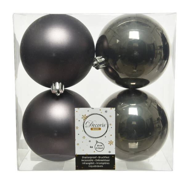 8x stuks kunststof kerstballen antraciet (warm grey) 10 cm glans/mat - Kerstbal