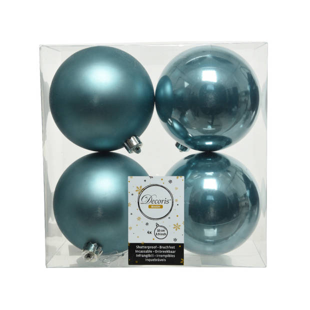 4x stuks kunststof kerstballen ijsblauw (blue dawn) 10 cm glans/mat - Kerstbal