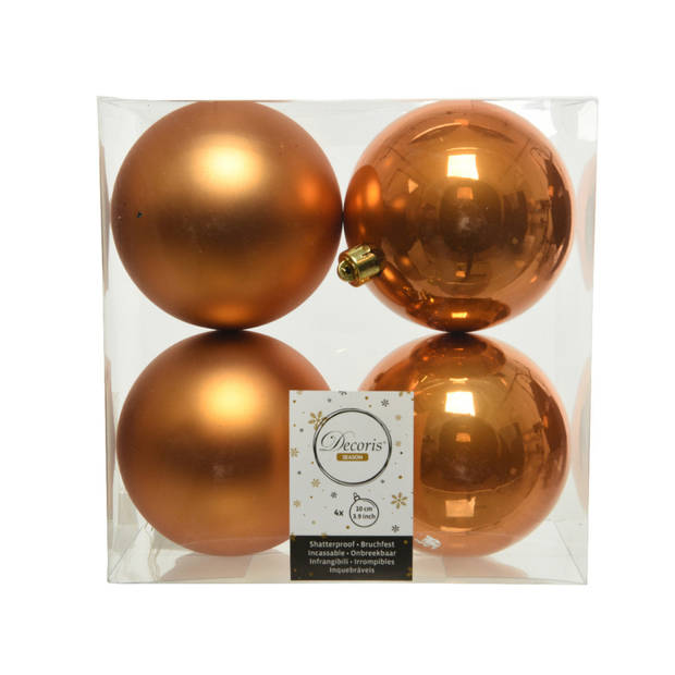 8x stuks kunststof kerstballen cognac bruin (amber) 10 cm glans/mat - Kerstbal